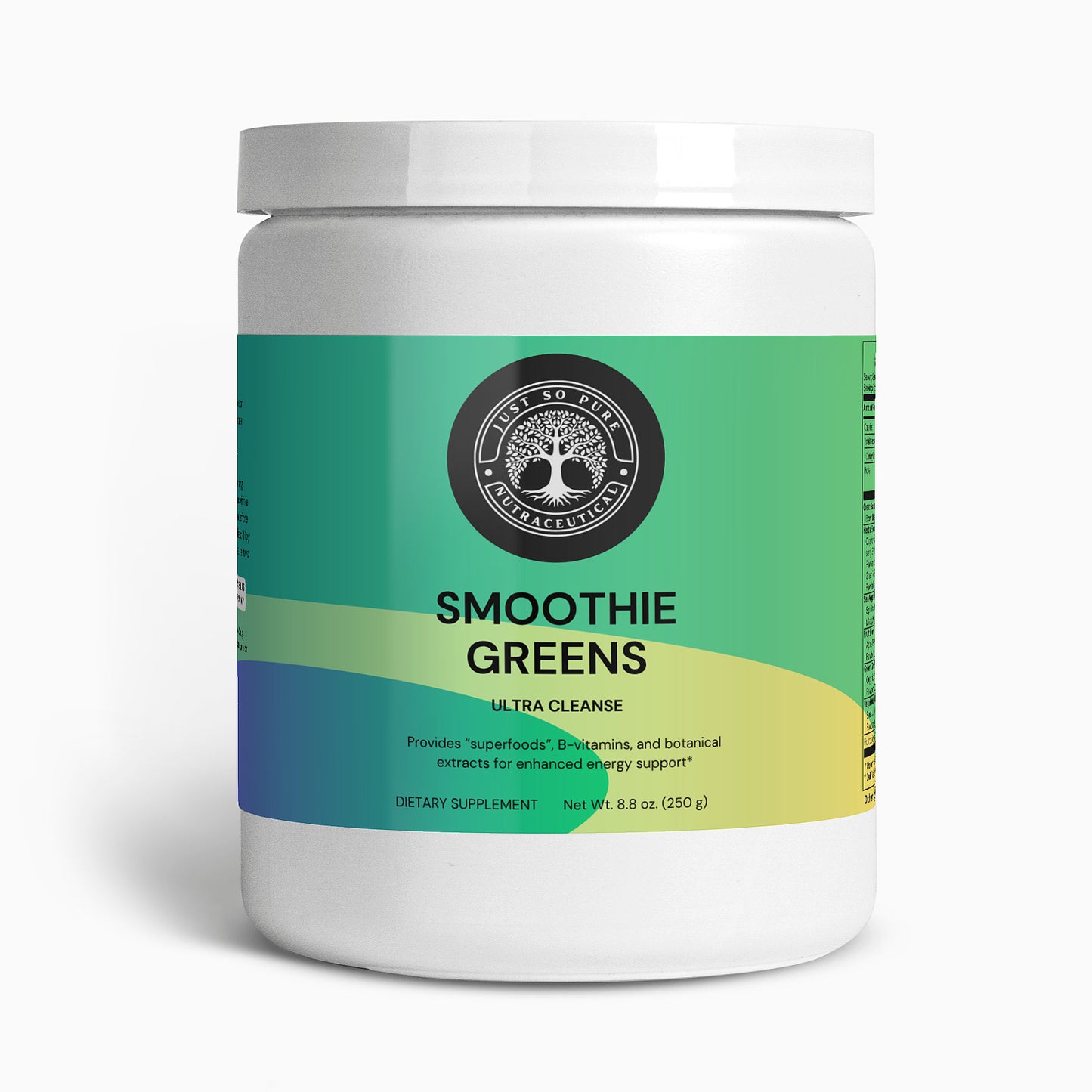 Ultra Cleanse Smoothie Greens is a blend of organic grasses, superfoods, B-Vitamins, and botanical extracts designed to fuel the body with broad-spectrum nutrients for optimal mental and physical functionality.