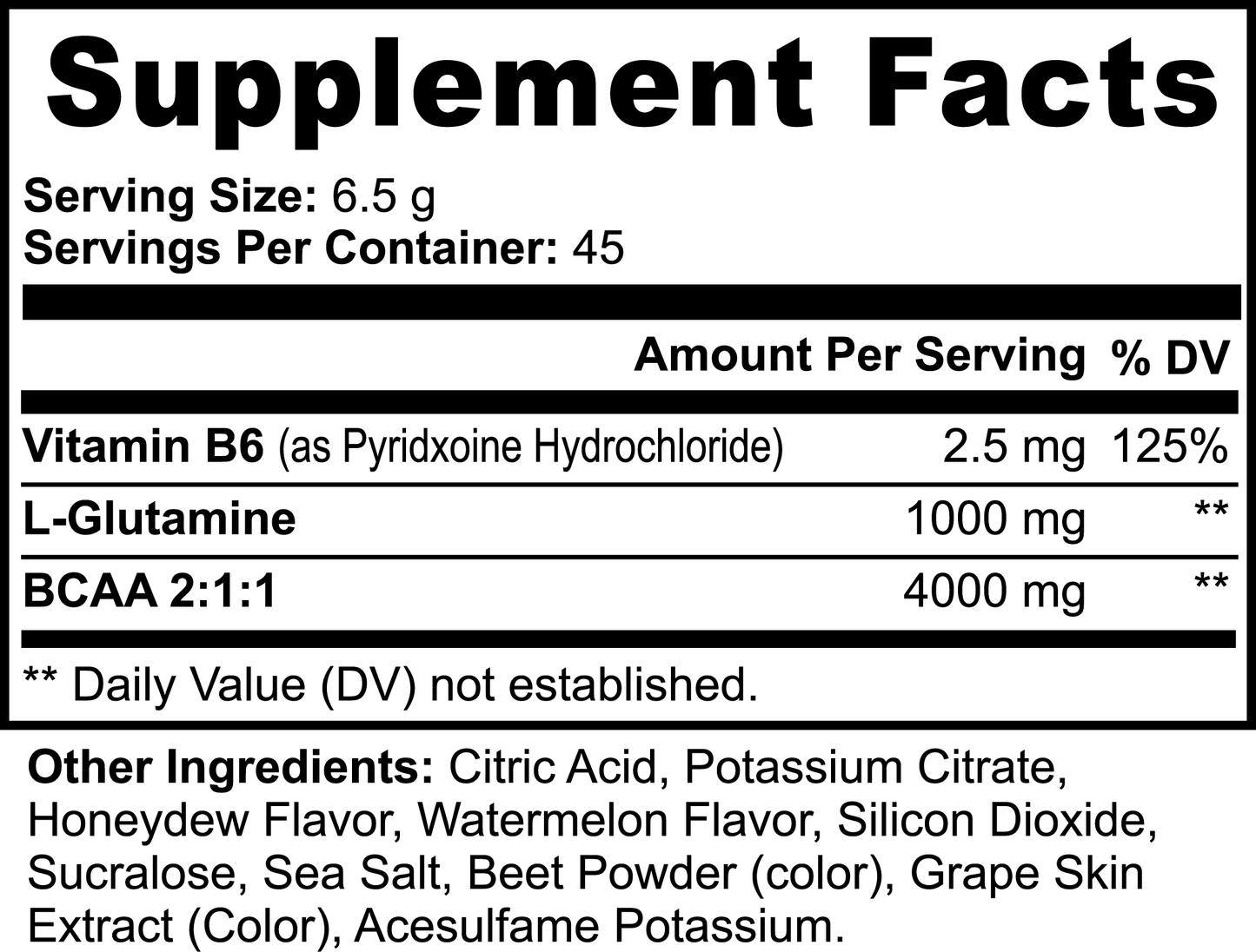 BCAA Post Workout Powder (Honeydew/Watermelon) is a blend of 5000mg of branched-chain amino acids and Glutamine for lean muscle and recovery.