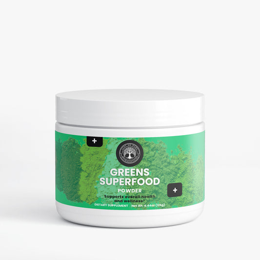 Greens Superfood: This greens powder supplement contains naturally occurring essential vitamins and minerals derived from a diverse range of plant sources.